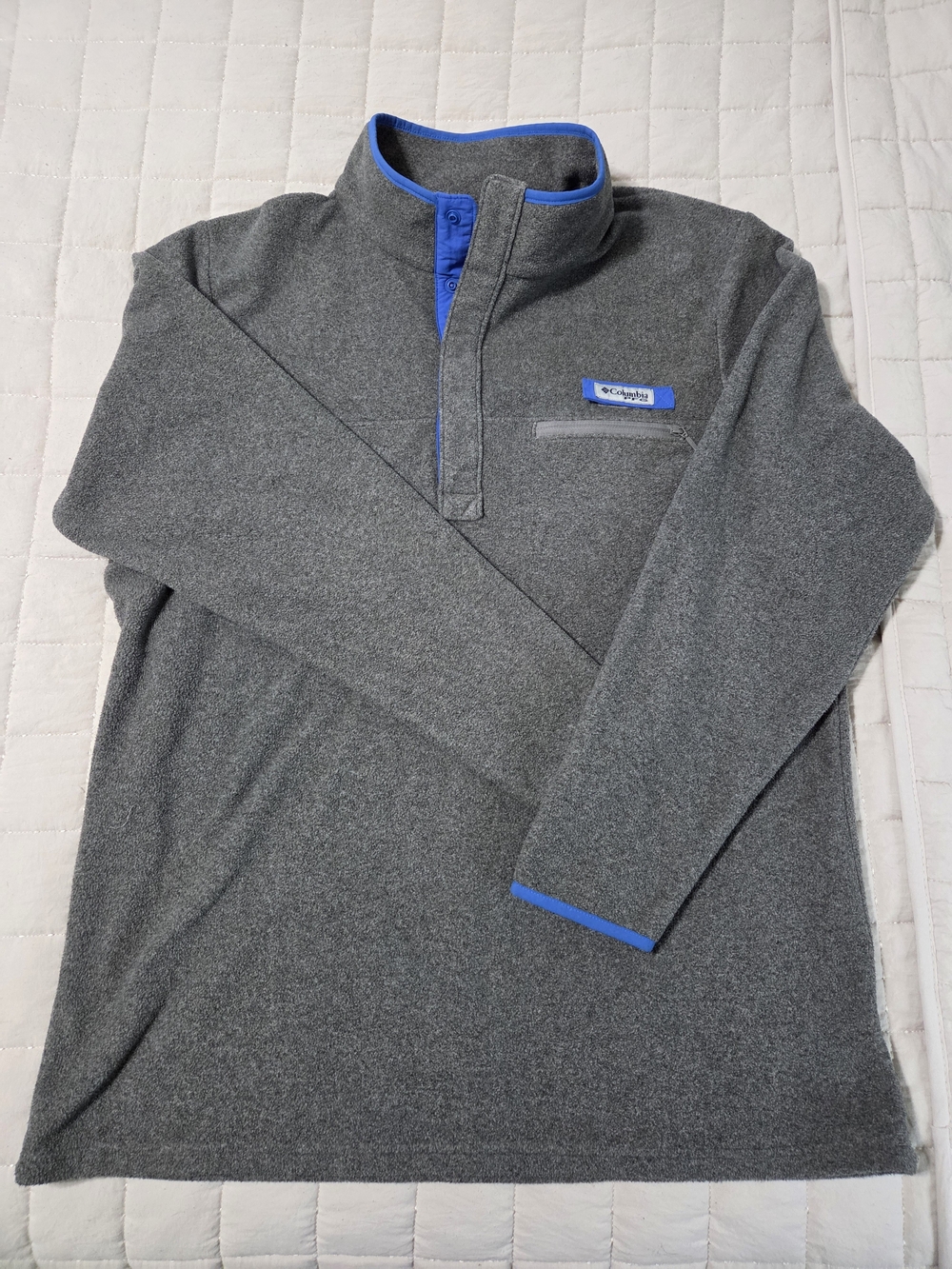 Columbia Gray Fleece Jacket with Blue Trim